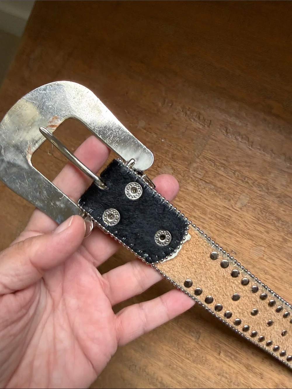 Studded Black Western Belt with Silver Buckle